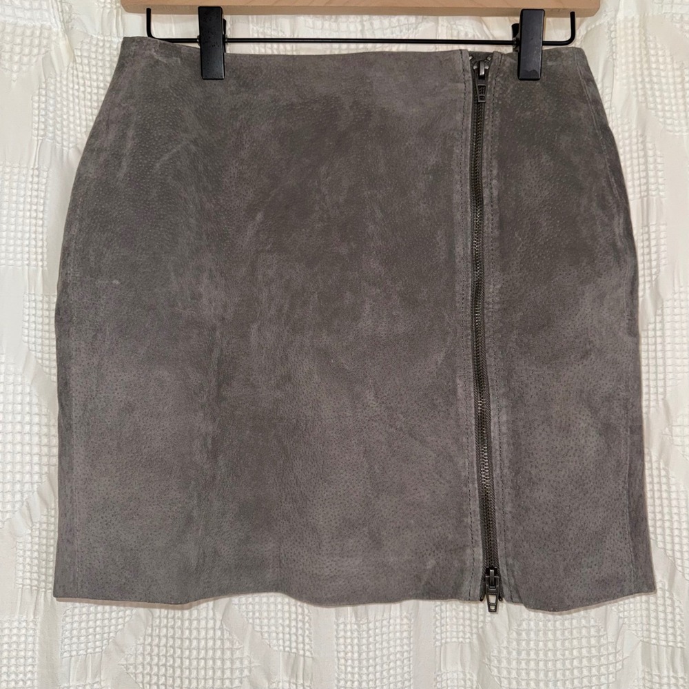 BLANKNYC Gray Suede Leather Moto Mini Skirt Asymmetrical Zipper Size 26